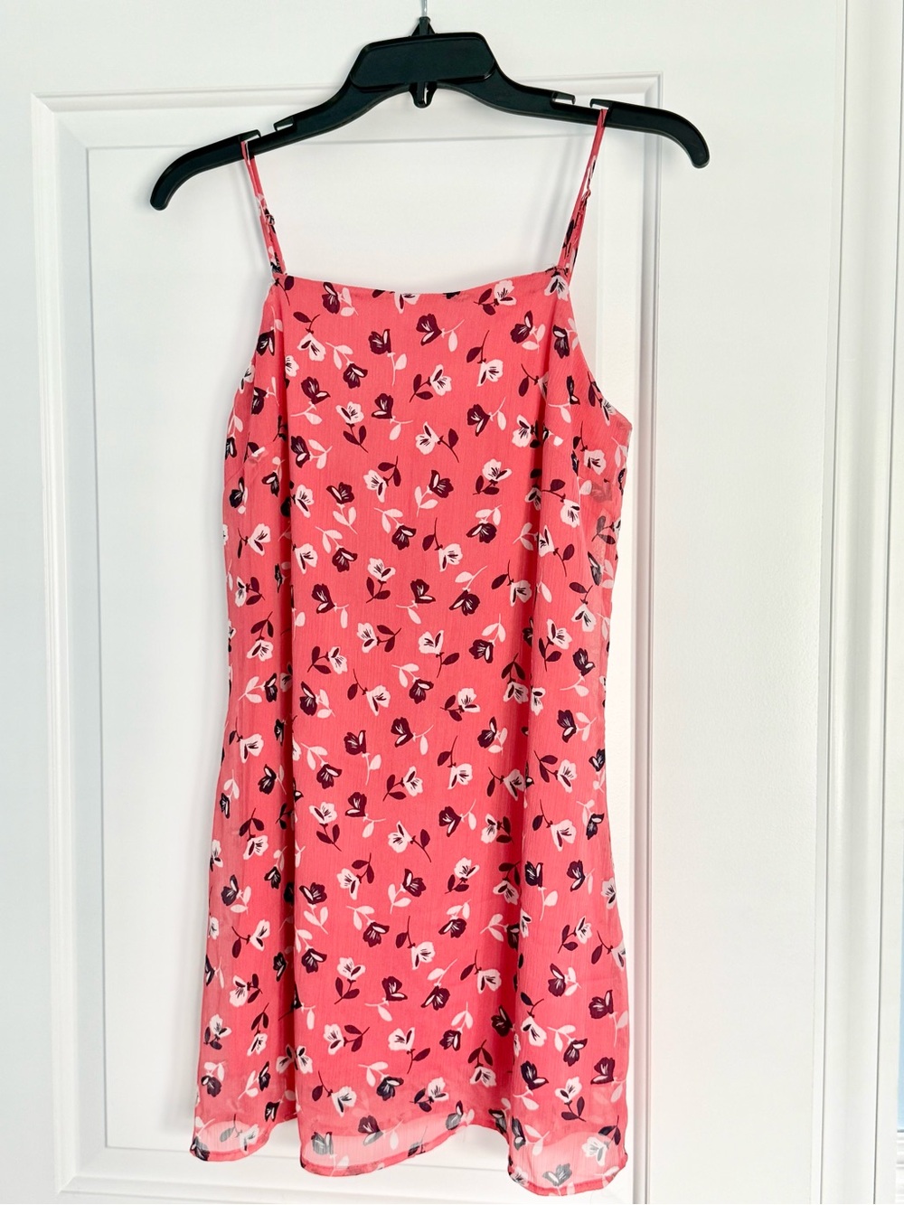 Coral Pink Floral Slip Dress with Black and White Accents